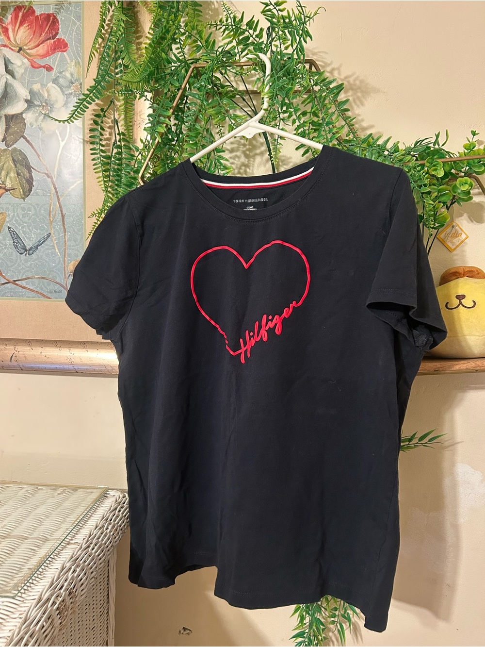 Navy Tommy Hilfiger Black Tee with Red Heart Logo